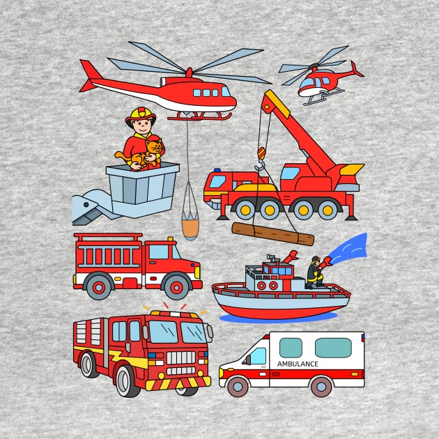 Ambulance Fire Department Fireman Trucks and Vehicles by samshirts